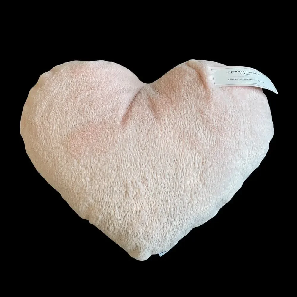 CUPCAKES AND CASHMERE Faux Fur Heart Shaped Pillow  20x20  Posh Pastel Pink NEW